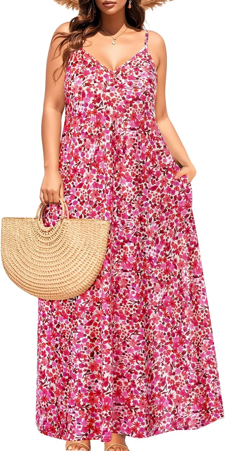 Pinup Fashion Women's Summer Maxi Dress Plus Size Sleeveless Spaghetti Strap Beach Long Dresses