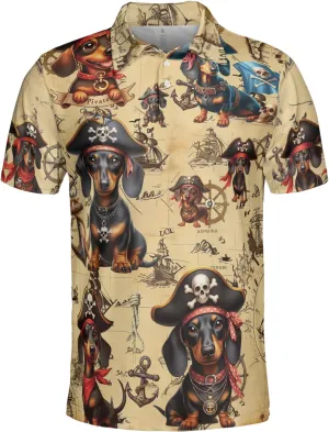 Pirate Dog Polo Shirts for Men - Sea Pirate Men's Regular Fit Quick Dry Golf Polo Shirt Series 14