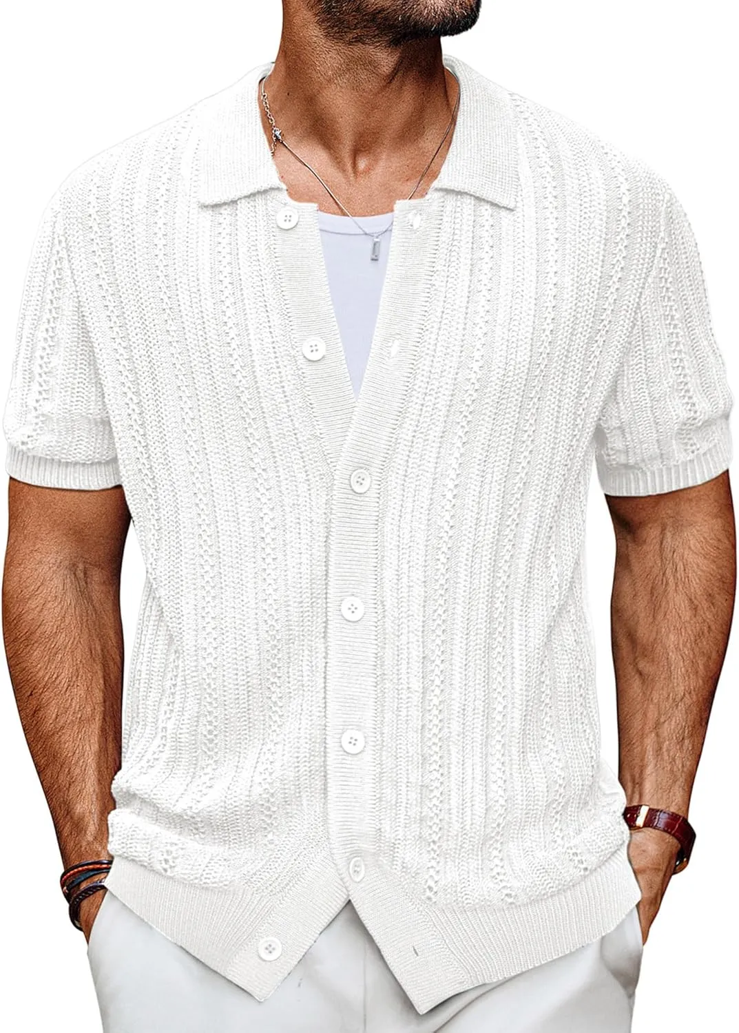 PJ PAUL JONES Mens Knit Shirts Casual Short Sleeve Button Down Polo Shirt Summer Beach Shirts