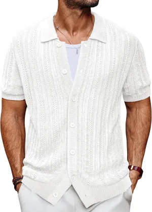 PJ PAUL JONES Mens Knit Shirts Casual Short Sleeve Button Down Polo Shirt Summer Beach Shirts