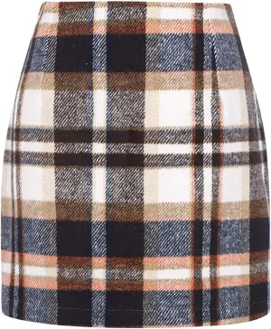 Plaid Skirts for Women Fall High Waisted Wool Bodycon Mini Skirt Casual Trendy Tweed Pencil Skirt A Line Skirt