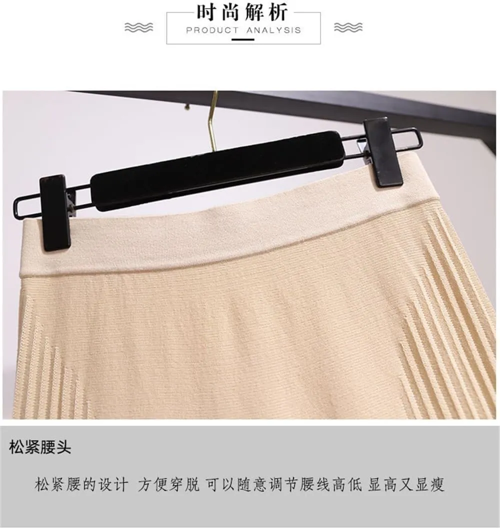 Pleated Knitted Midi Long Skirt for Women Autumn Winter High Waist Slim A-Line Large Swing Skirt Women Sweater Skirts