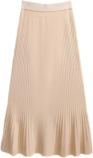 Pleated Knitted Midi Long Skirt for Women Autumn Winter High Waist Slim A-Line Large Swing Skirt Women Sweater Skirts