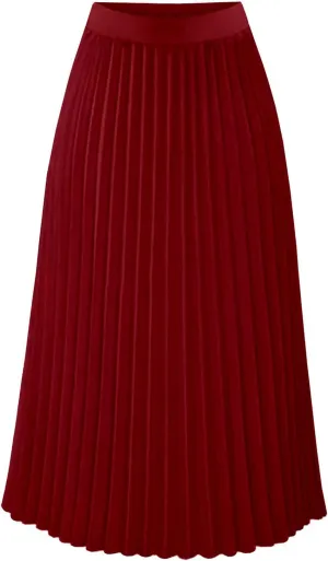 Pleated Midi Skirts for Women Midi Long High Waisted A Line Skirts Shirring Swing Skirt 2024 Fashion Party Skirt