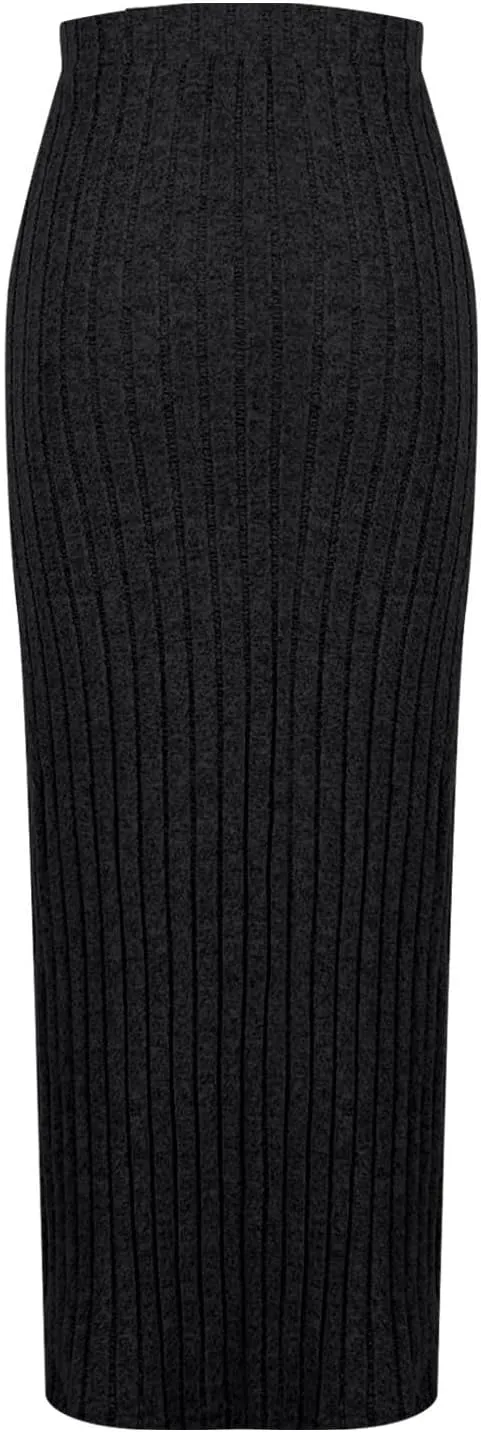 Plus Size Knitted Ribbed Skirt for Women High Waisted Stretch Bodycon Skirt Side Split Slim Fit Maxi Skirt Spring