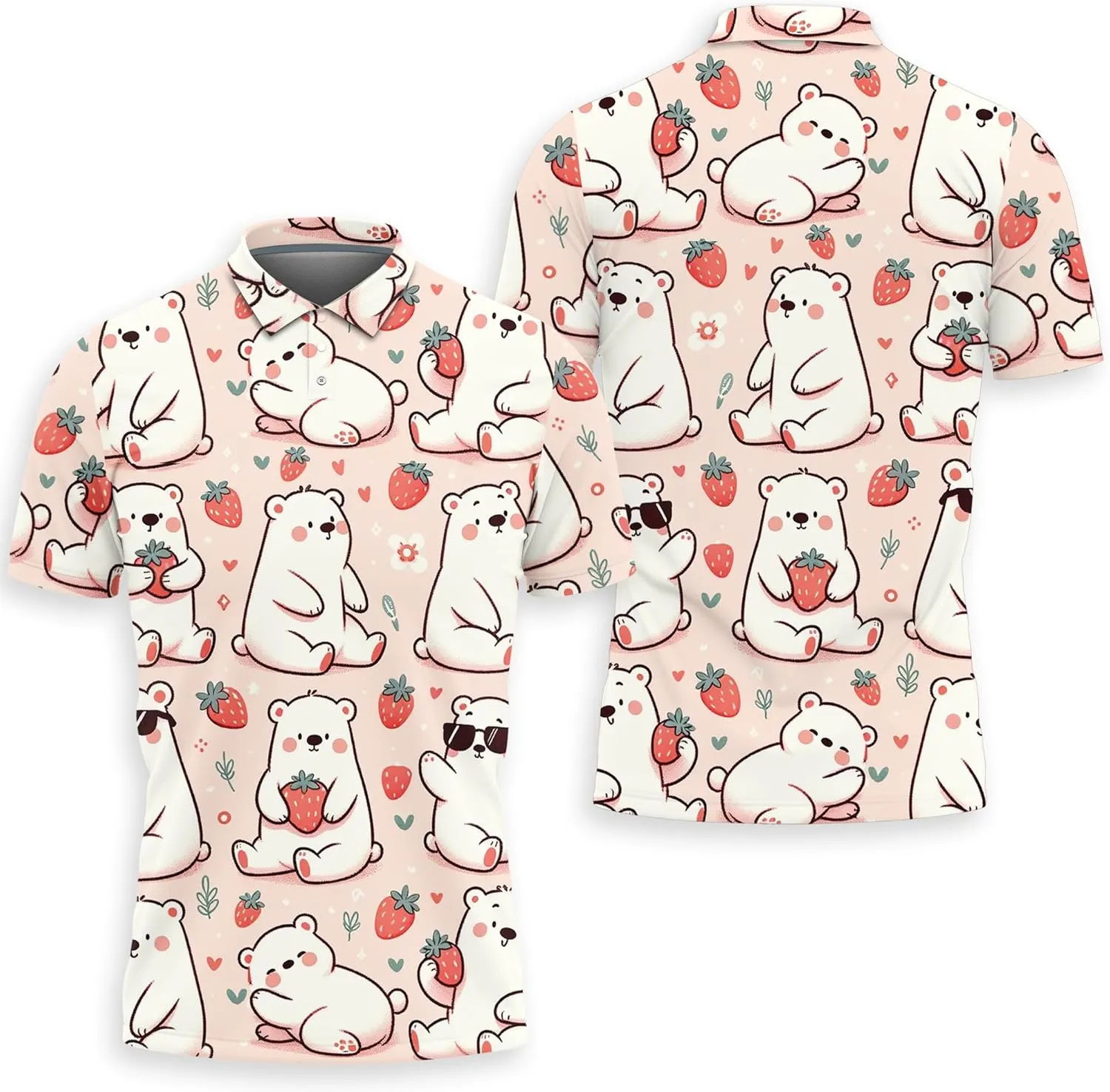 Polar Bear Polo Shirts for Men - Cute Bear Men's Regular Fit Quick Dry Golf Polo Shirt Series 03