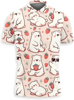 Polar Bear Polo Shirts for Men - Cute Bear Men's Regular Fit Quick Dry Golf Polo Shirt Series 03