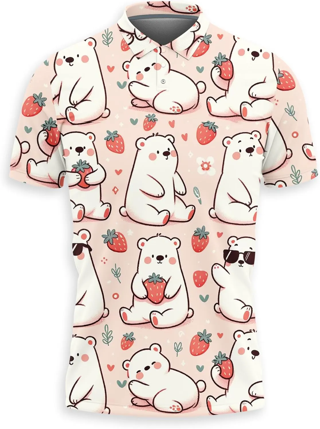Polar Bear Polo Shirts for Men - Cute Bear Men's Regular Fit Quick Dry Golf Polo Shirt Series 03