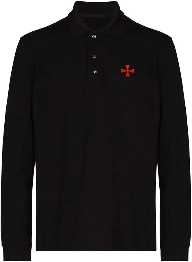 Polo Shirts for Men Knights Templar Cross Embroidered Long Sleeve Mens Polo Shirts