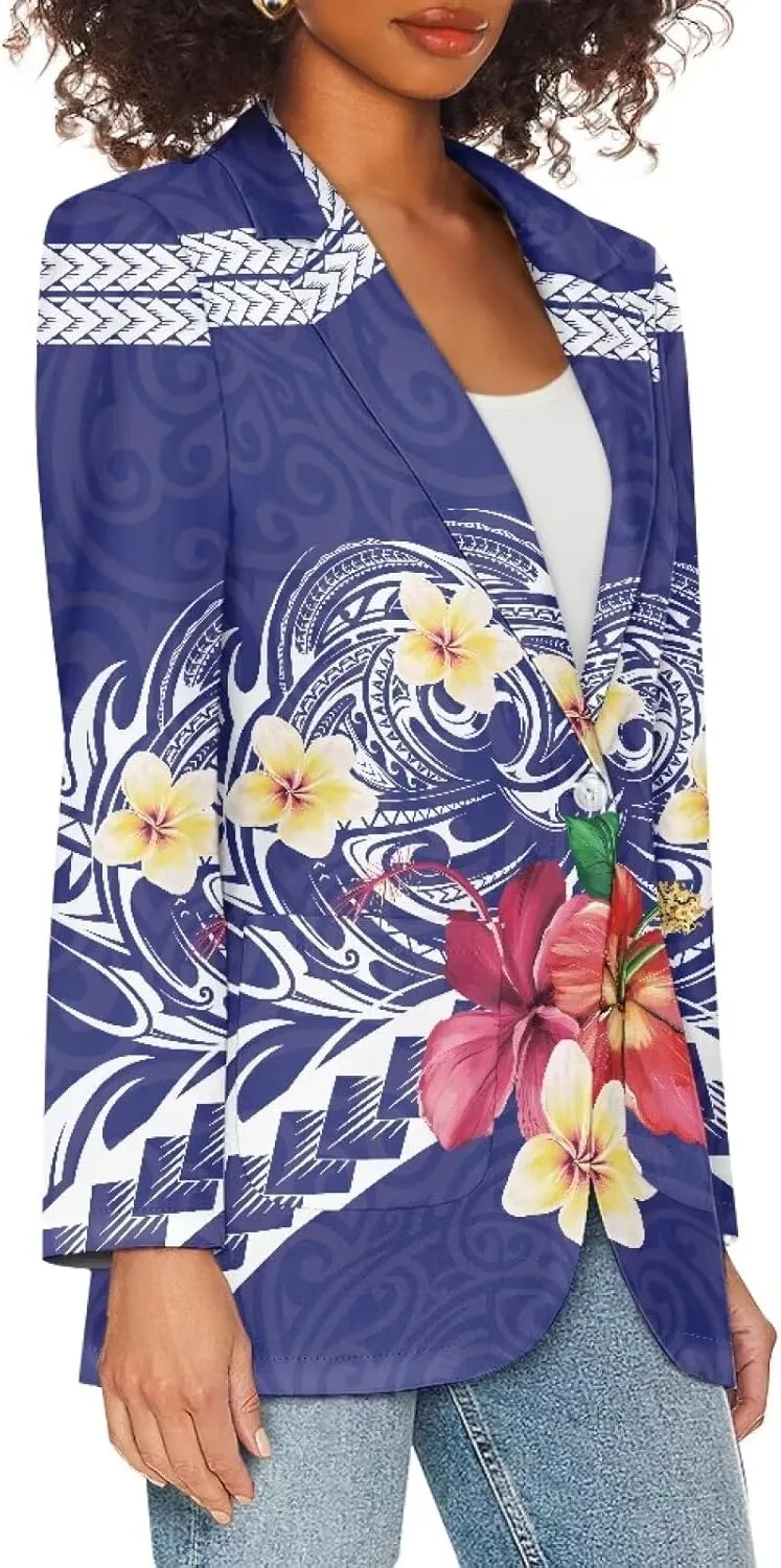 Polynesian Tapa Puletasi Samoan Puletasi Blazer for Woman Plus Size Long Sleeve Blazer Jackets with Pockets