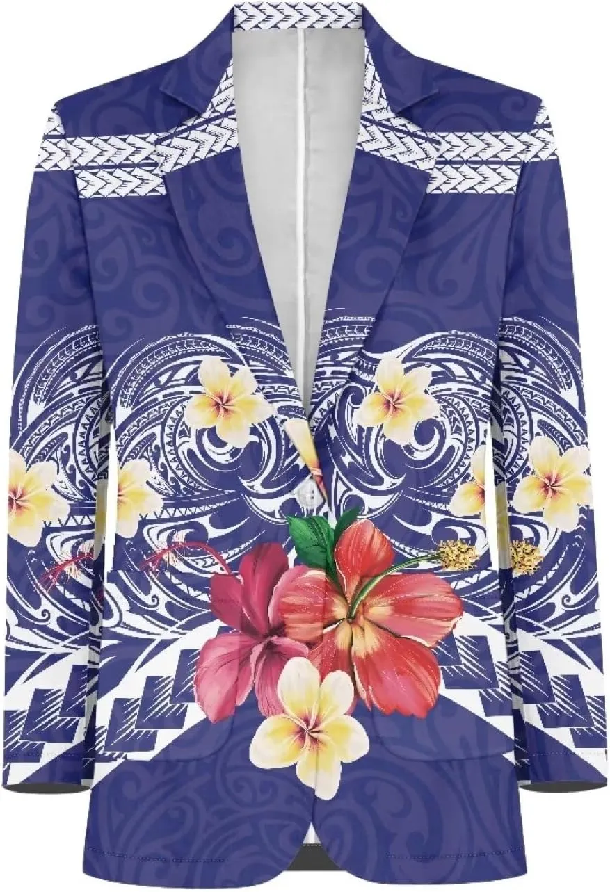 Polynesian Tapa Puletasi Samoan Puletasi Blazer for Woman Plus Size Long Sleeve Blazer Jackets with Pockets