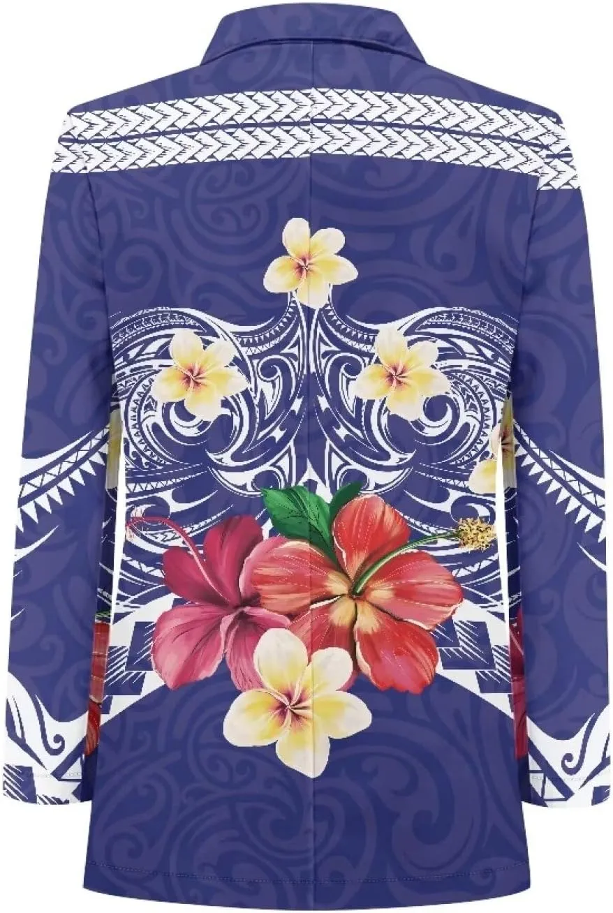 Polynesian Tapa Puletasi Samoan Puletasi Blazer for Woman Plus Size Long Sleeve Blazer Jackets with Pockets