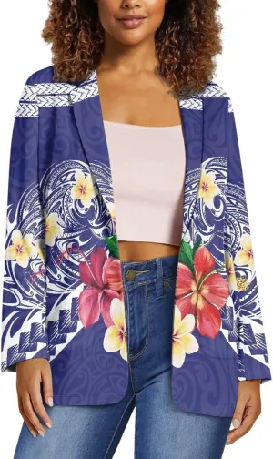 Polynesian Tapa Puletasi Samoan Puletasi Blazer for Woman Plus Size Long Sleeve Blazer Jackets with Pockets