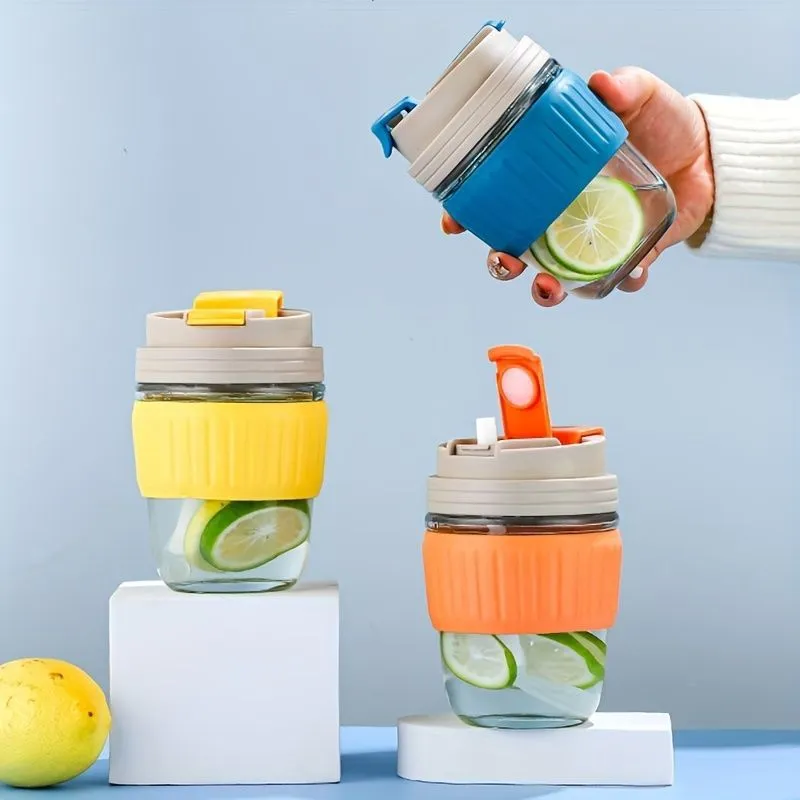 Portable Glass Water Bottle with Straw - Assorted Colors