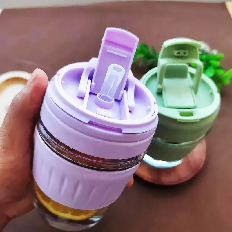 Portable Glass Water Bottle with Straw - Assorted Colors