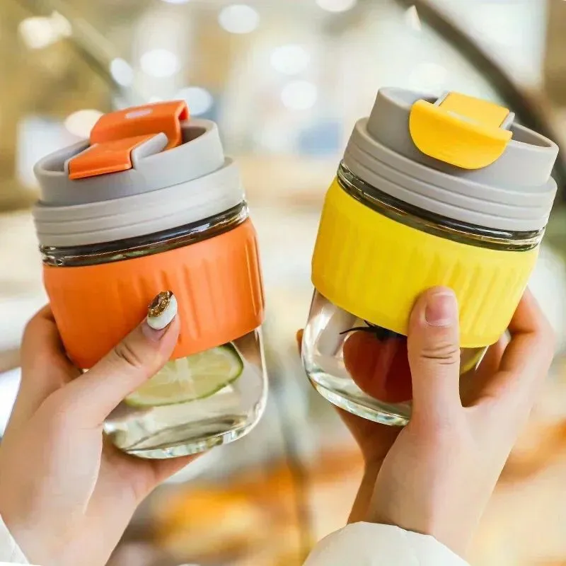 Portable Glass Water Bottle with Straw - Assorted Colors