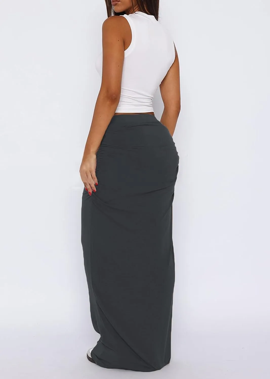 Ptorlio Womens Maxi Skirt Plus Size High Waist Long Skirts Casual Pencil Skirt Vacation