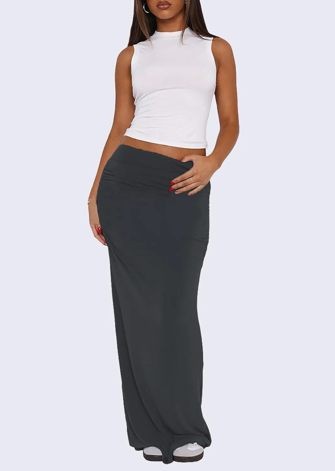 Ptorlio Womens Maxi Skirt Plus Size High Waist Long Skirts Casual Pencil Skirt Vacation