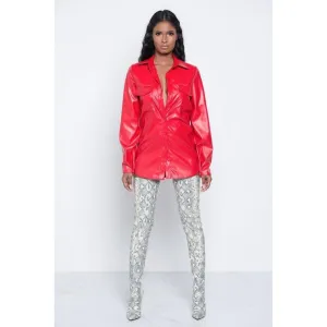 PU leather long sleeve blouse