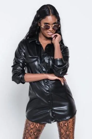 PU leather long sleeve blouse