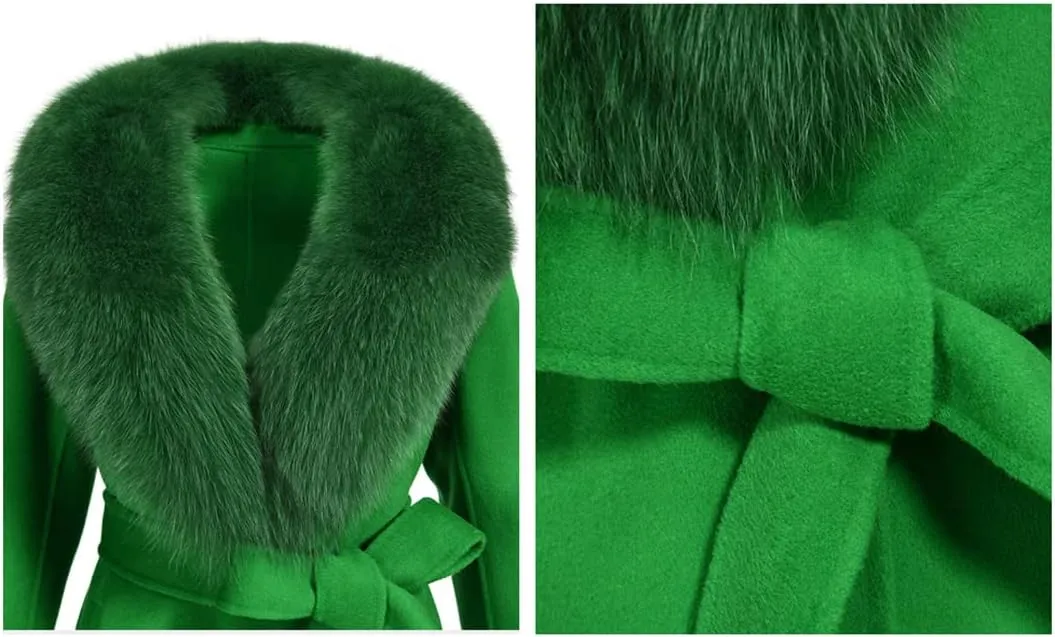 Pulcykp Women's Double Sided Cashmere Coat Cuffs Faux Fur Collar Long Slim Fit Cashmere Coat Jacket For Autumn And Winter