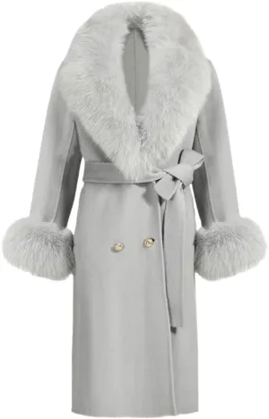 Pulcykp Women's Double Sided Cashmere Coat Cuffs Faux Fur Collar Long Slim Fit Cashmere Coat Jacket For Autumn And Winter