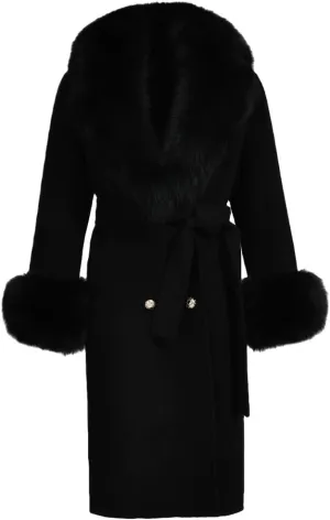 Pulcykp Women's Double Sided Cashmere Coat Cuffs Faux Fur Collar Long Slim Fit Cashmere Coat Jacket For Autumn And Winter