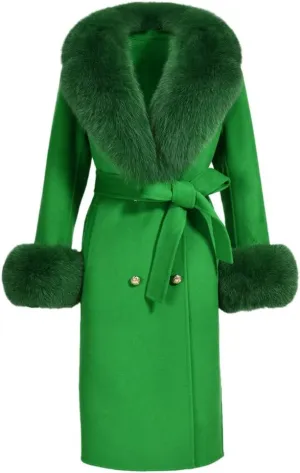 Pulcykp Women's Double Sided Cashmere Coat Cuffs Faux Fur Collar Long Slim Fit Cashmere Coat Jacket For Autumn And Winter