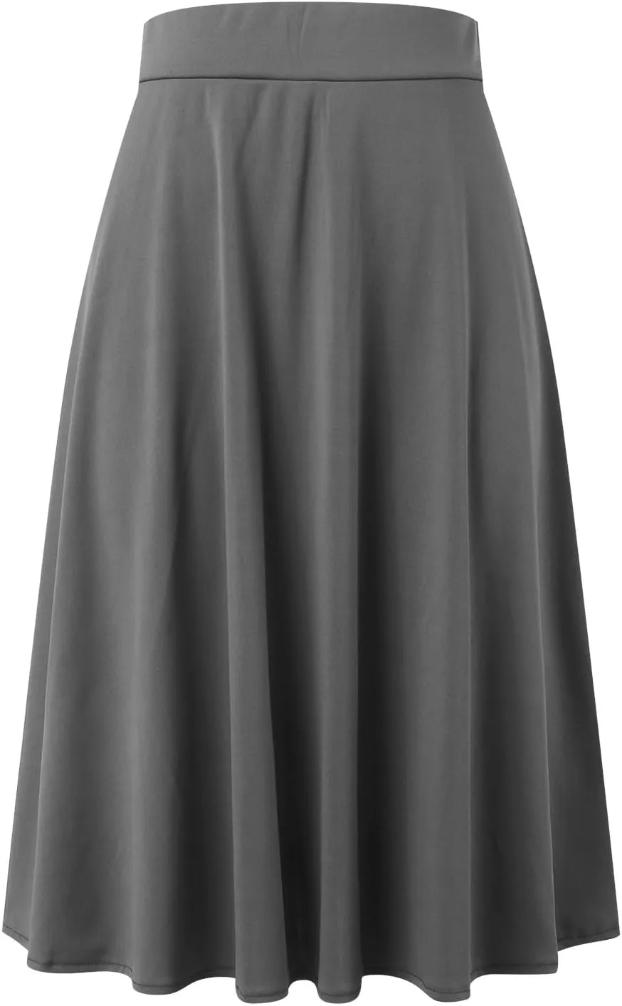 Pullover Skirts for Women High Waisted Casual Midi Length Elastic Waist Skirt with Minimalist Lightweight Fabric