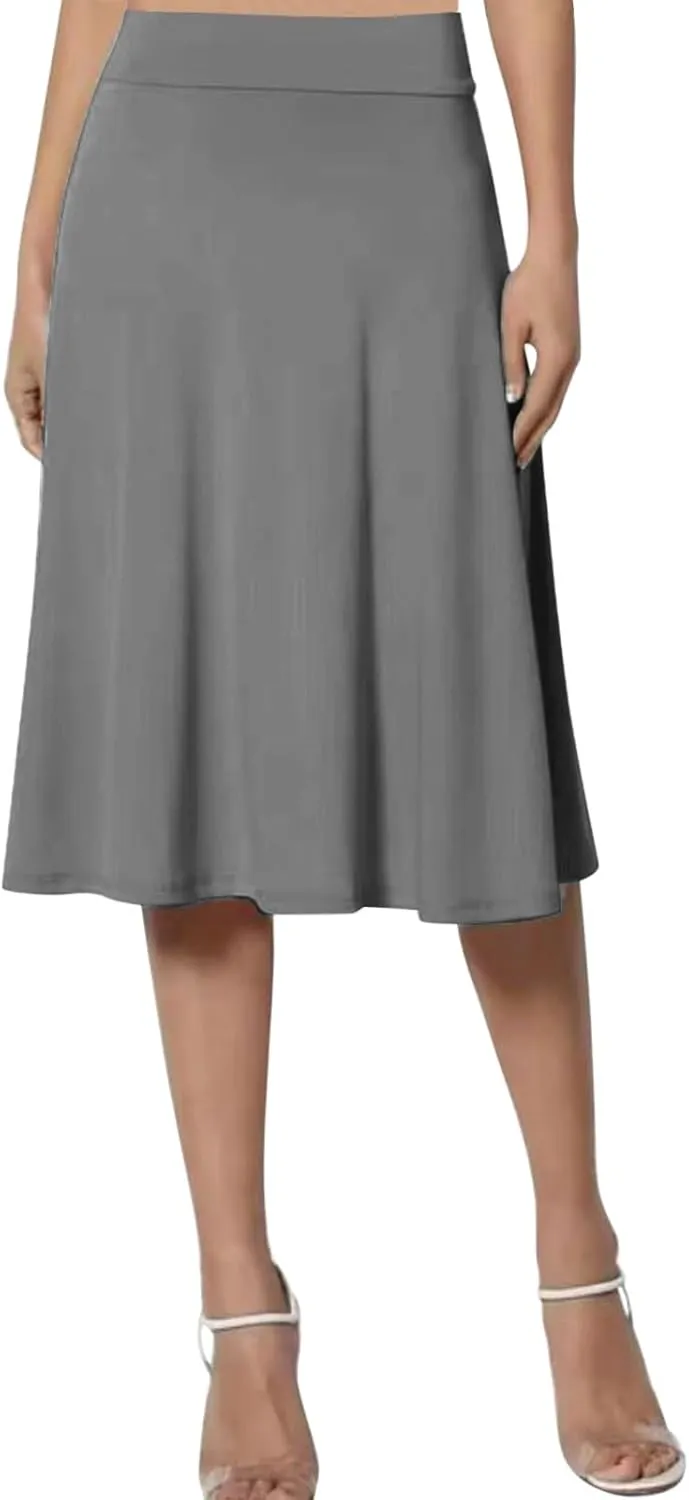 Pullover Skirts for Women High Waisted Casual Midi Length Elastic Waist Skirt with Minimalist Lightweight Fabric