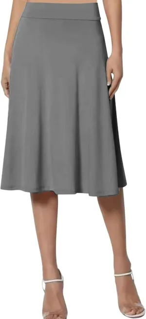 Pullover Skirts for Women High Waisted Casual Midi Length Elastic Waist Skirt with Minimalist Lightweight Fabric