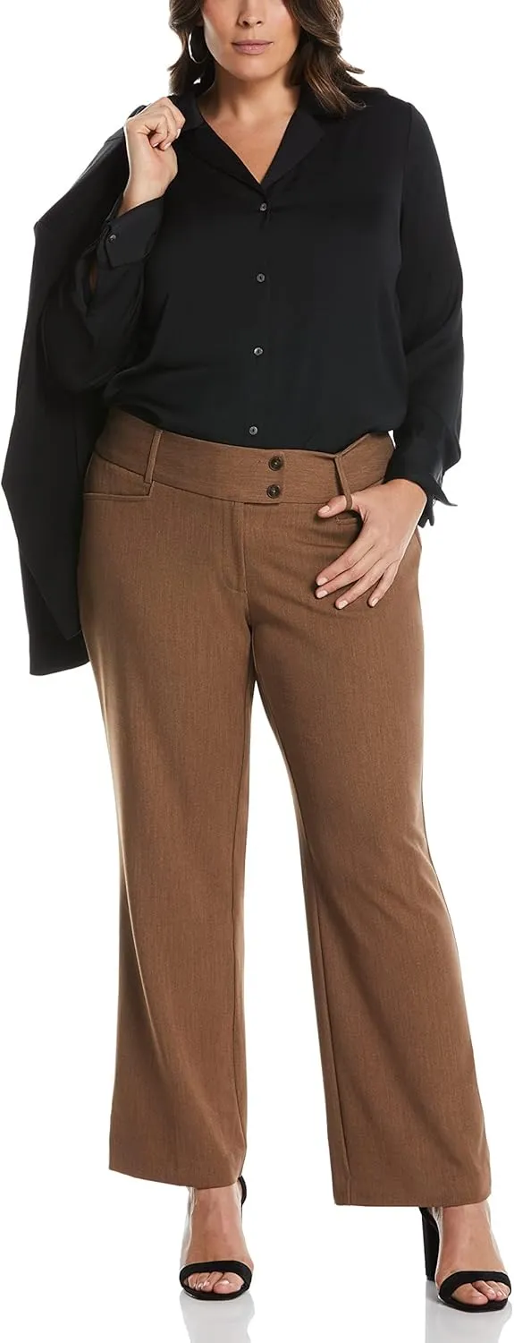 Rafaella Women's Plus Size Curvy Fit Gabardine Bootcut Dress Pants with Pockets, Soft Stretch Work Slacks, 31 & 32" Inseam