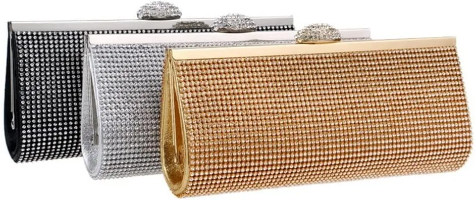 Rhinestones Women Evening Bags with Chain Shoulder Handbags Messenger Small Purse Day Clutches Bag(E)
