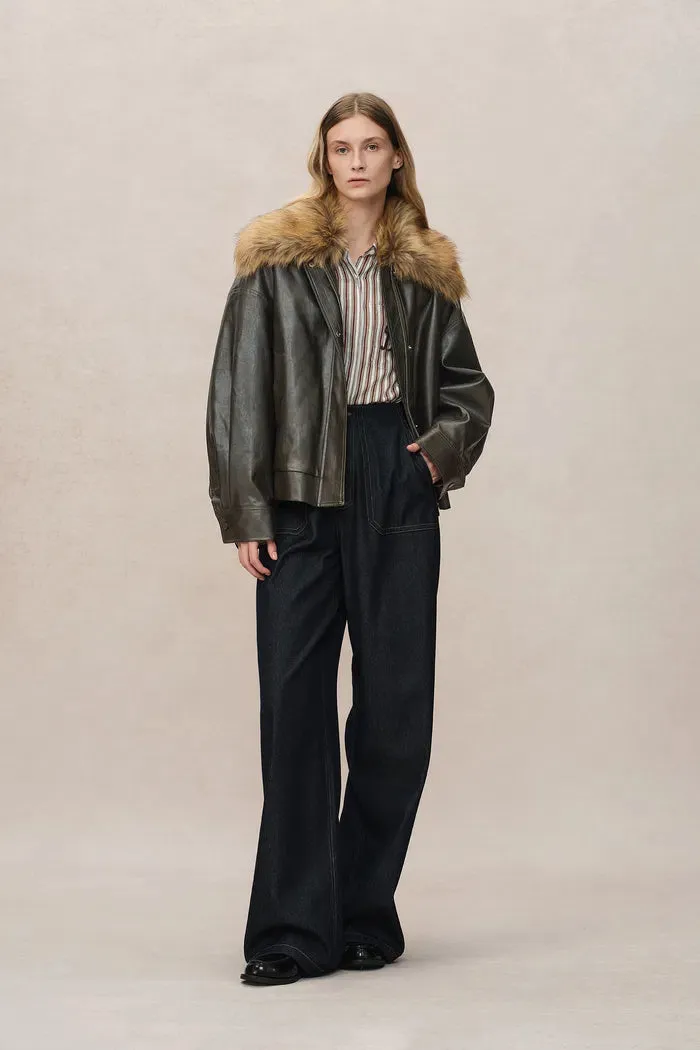 Ria Removable Quilted Lining Jacket in Vegan Leather with Faux Fur
