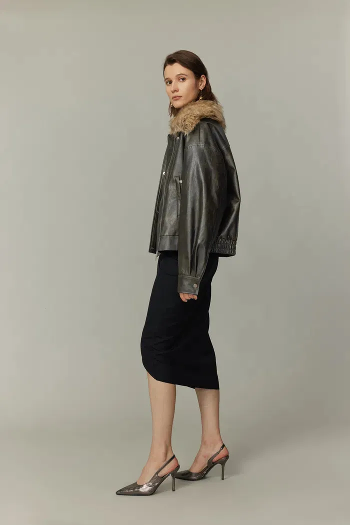 Ria Removable Quilted Lining Jacket in Vegan Leather with Faux Fur