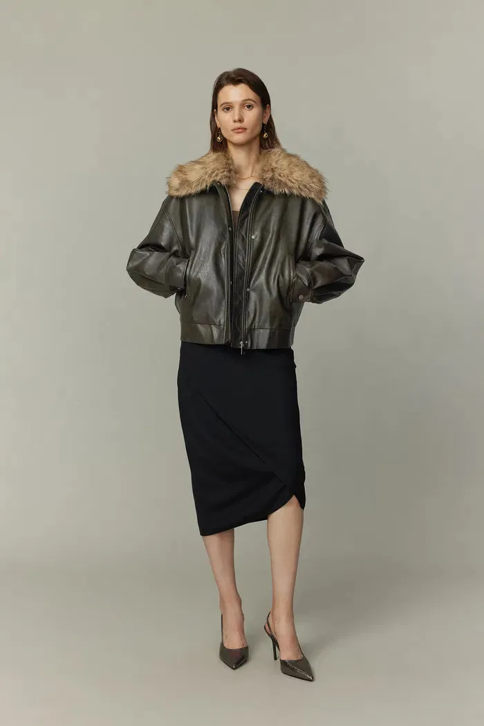 Ria Removable Quilted Lining Jacket in Vegan Leather with Faux Fur