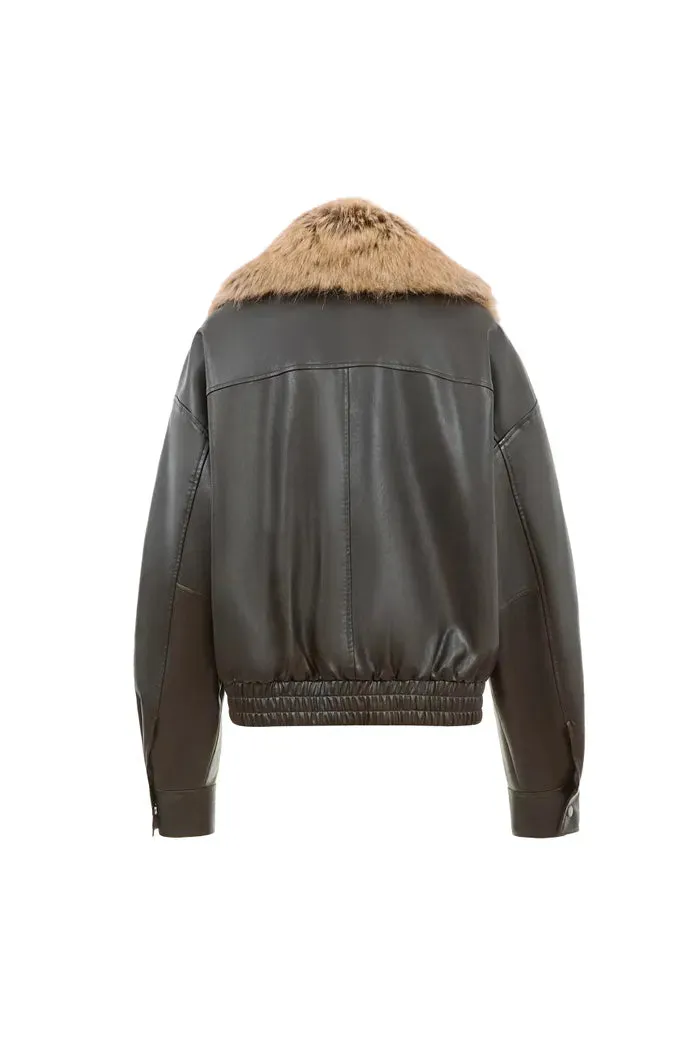 Ria Removable Quilted Lining Jacket in Vegan Leather with Faux Fur