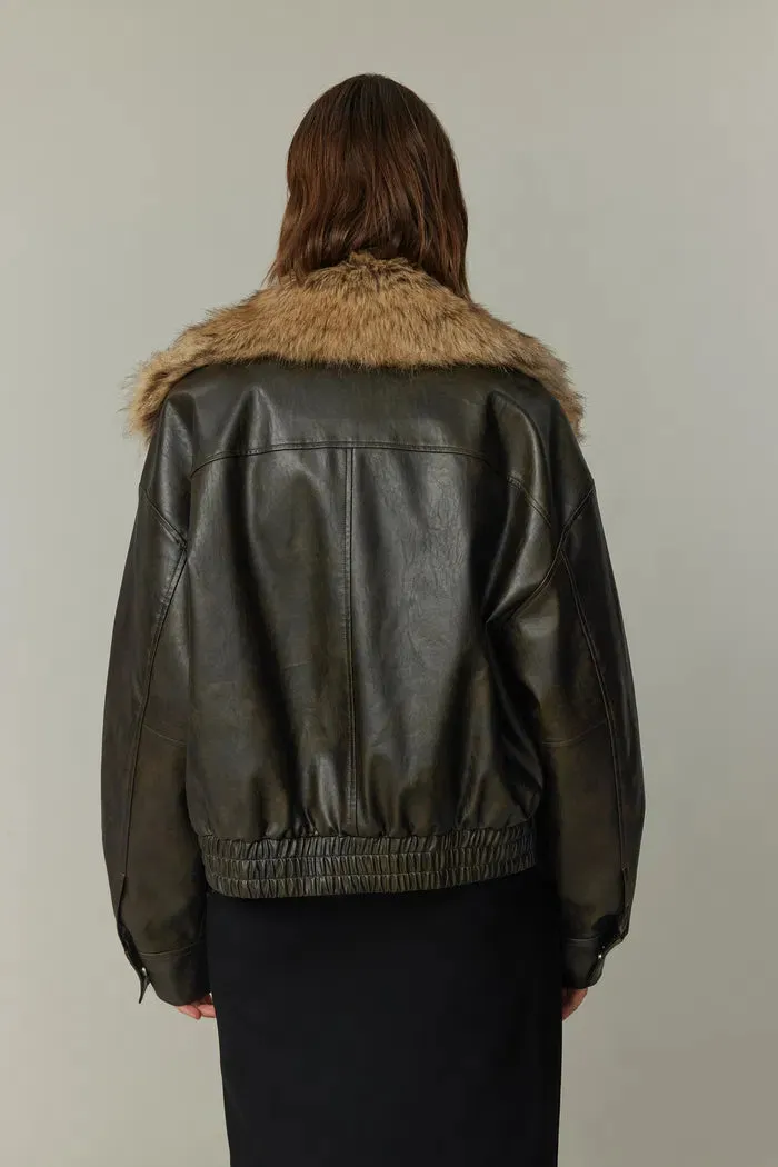 Ria Removable Quilted Lining Jacket in Vegan Leather with Faux Fur