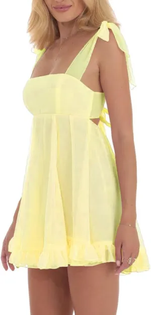 Ruffle Sleeve Tiered Babydoll Dress Summer Square Neck Tie Back Short Dresses Women Casual Y2k Sleeveless Mini Dress