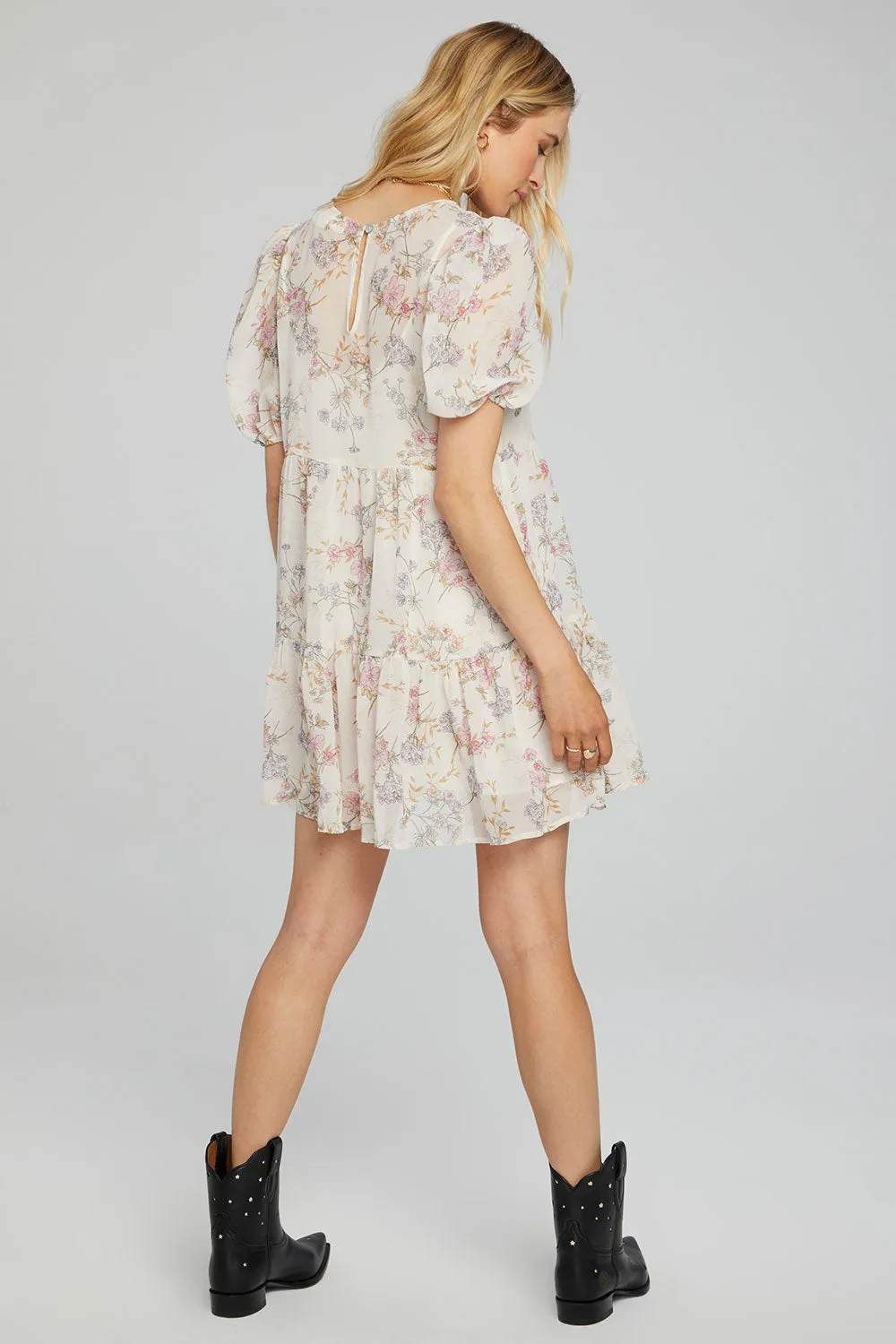 Saltwater Luxe Tyler Short Sleeve Floral Dress in Vanilla