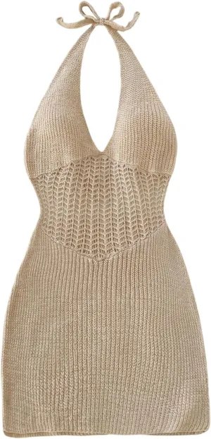 SHENHE Women's Halter Neck Knitted Bodycon Mini Dress Tie Backless Sexy Summer Dress