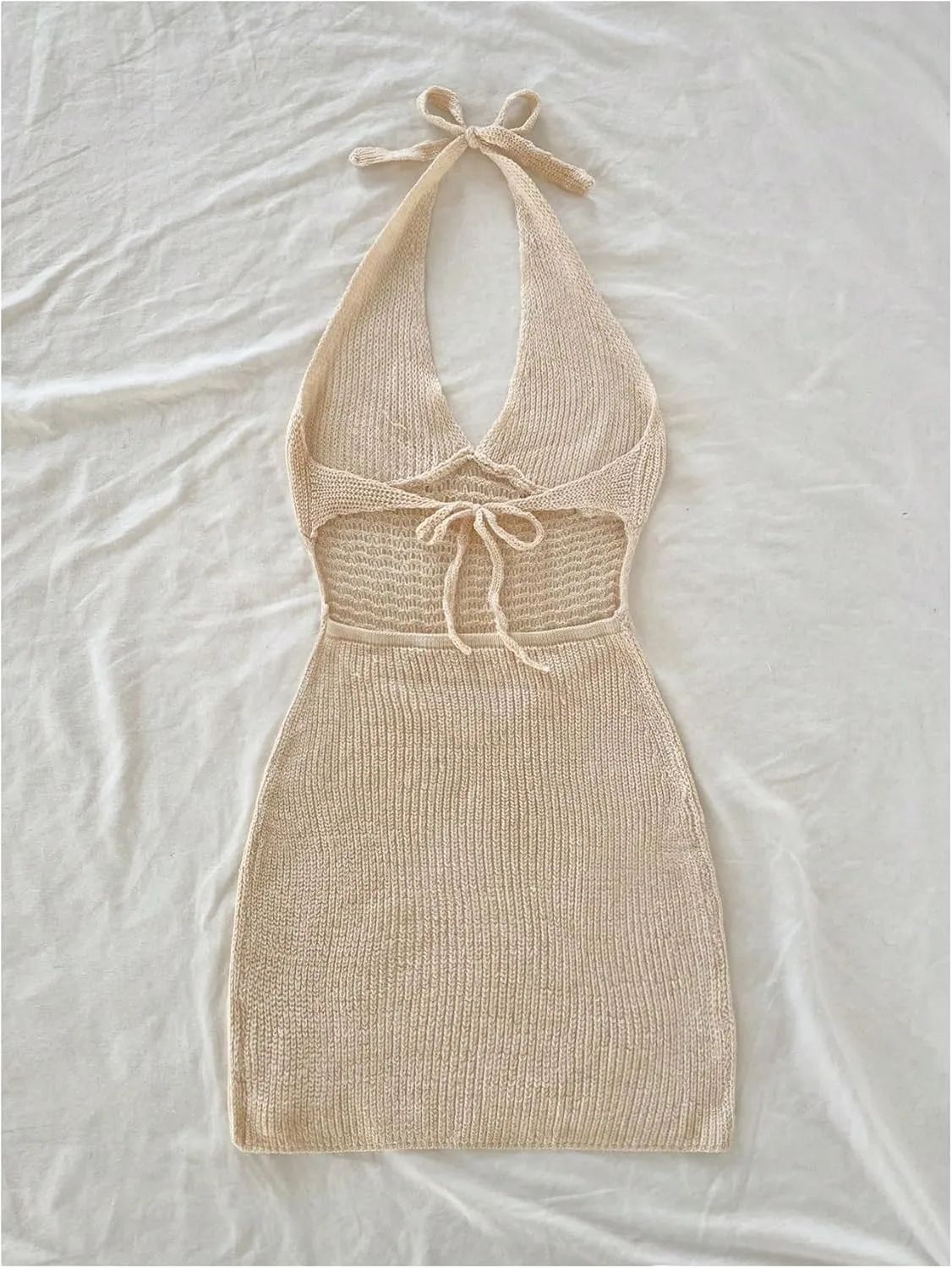 SHENHE Women's Halter Neck Knitted Bodycon Mini Dress Tie Backless Sexy Summer Dress