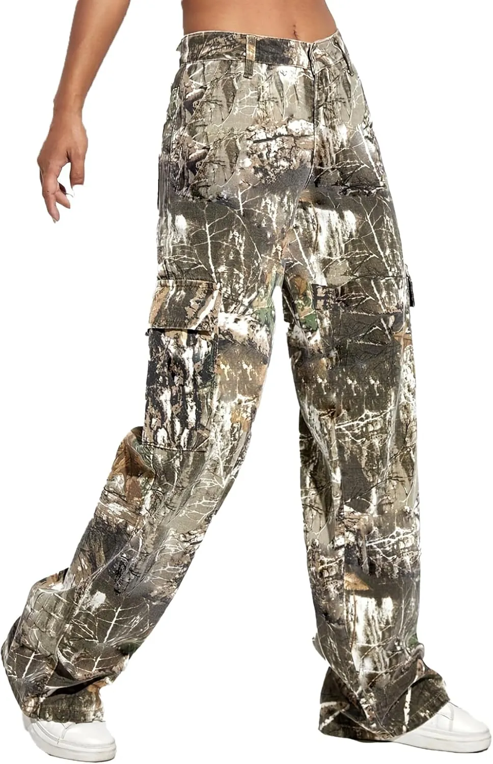 SHINFY Women Camo Cargo Pants Y2K Camouflage Wide Leg Baggy Army Cargo Joggers Sweatpants with Flap Pockets