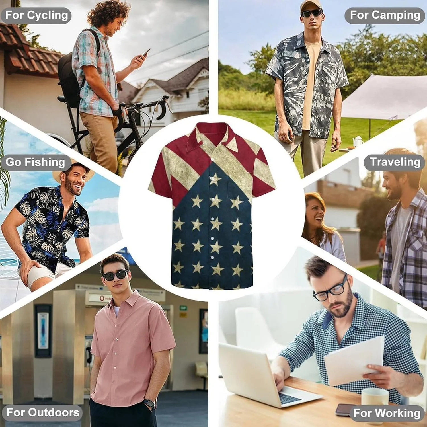 Shirts for Men Short Sleeve Beach Shirt Casual Button Down Shirts Tops Quick Dry with Designs