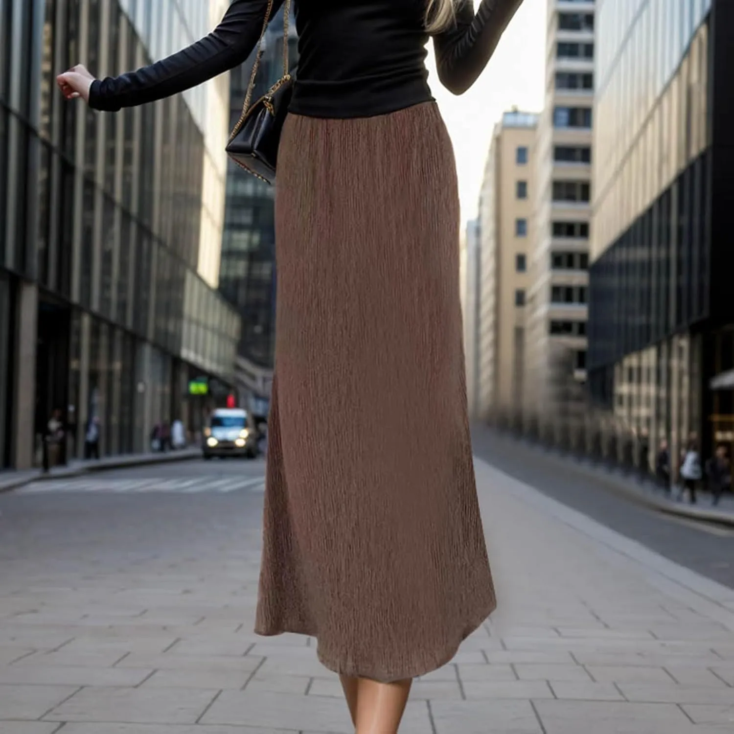 Skirts for Women Elegant Women's High Waist Midi Skirt Vintage French Pleated A Line Flared Slimming Fashion