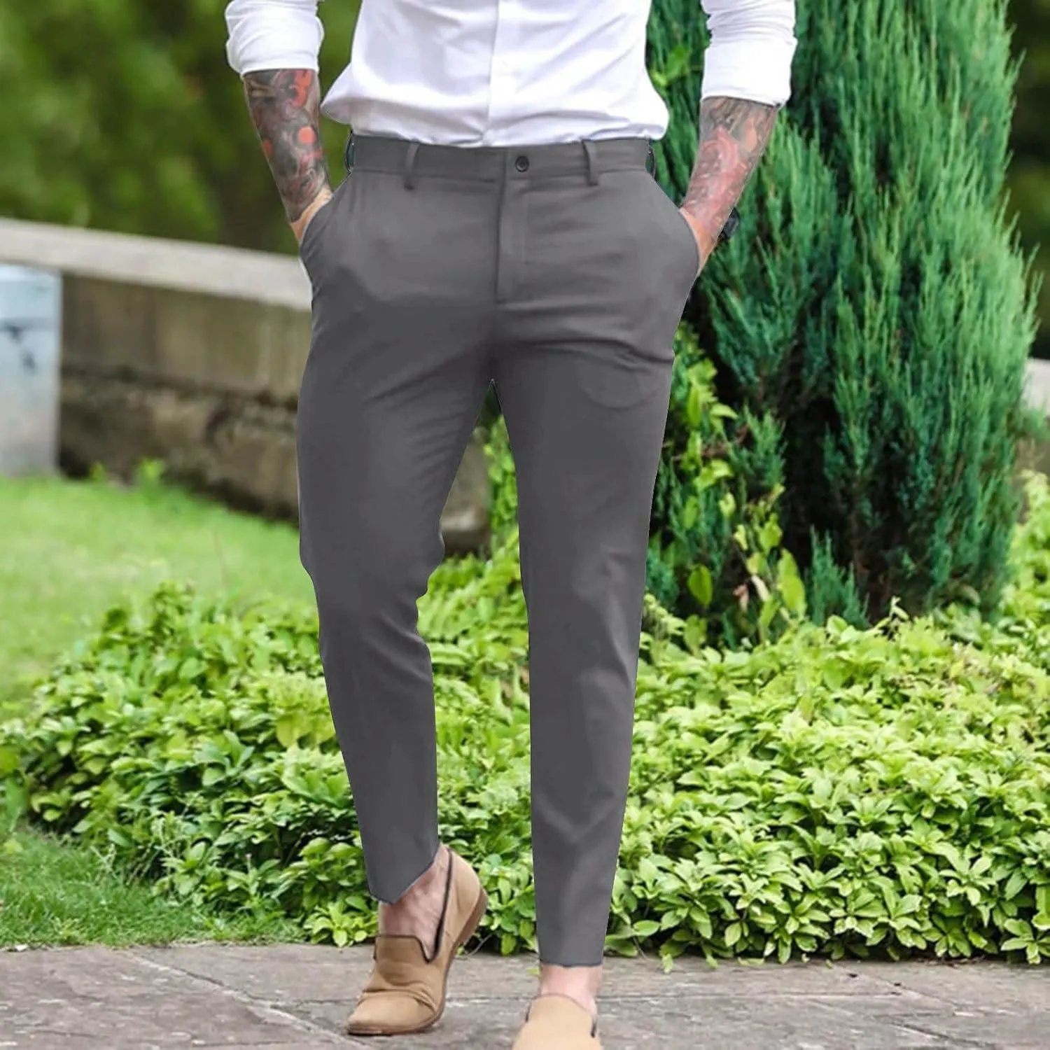 Slim Fit Dress Pants for Men Flat Front Skinny Fashion Casual Business Chino Golf Suit Pants Trousers with Pockets