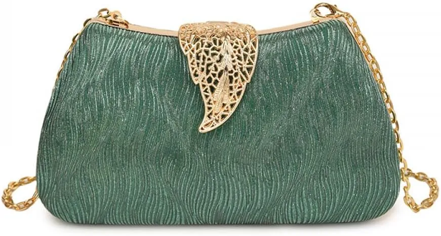 Small Green Purse with Metal Chain for Women Fashion Elegant Evening Bags and Clutches Crossbody Wedding Purse