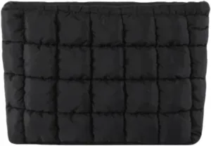 Soft Checkered Quilted Puffy Makeup Bag for Women, Aesthetic Puffer Cosmetic Bag Pouch for Purse (Black)