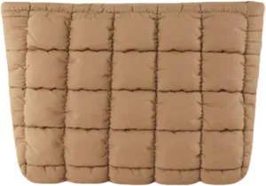 Soft Checkered Quilted Puffy Makeup Bag for Women, Aesthetic Puffer Cosmetic Bag Pouch for Purse (Brown)