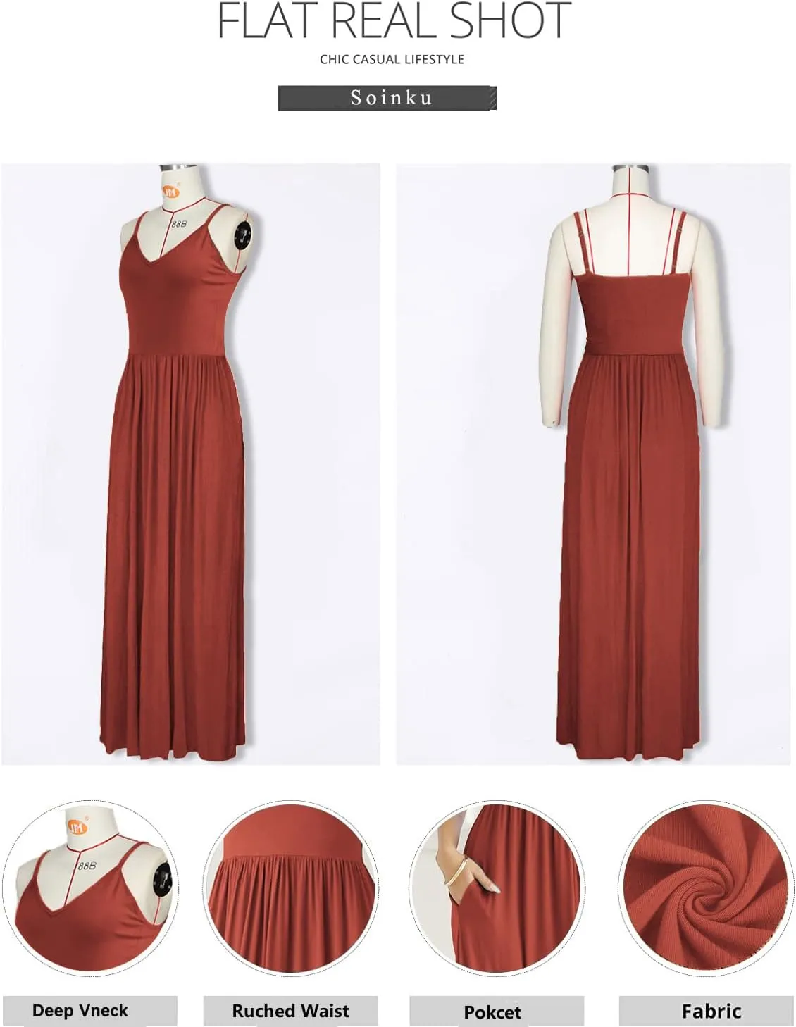 Soinku Women's Sundress 2025 Summer Casual Loose Maxi Dress Adjustable Spaghetti Strap Beach Long Dress with Pockets